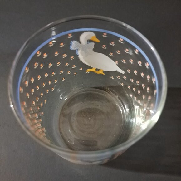 Libbey Country Goose Glass Tumbler 1980s Blue Bow Tulips 3 3/8" Vintage USA - Picture 10 of 14